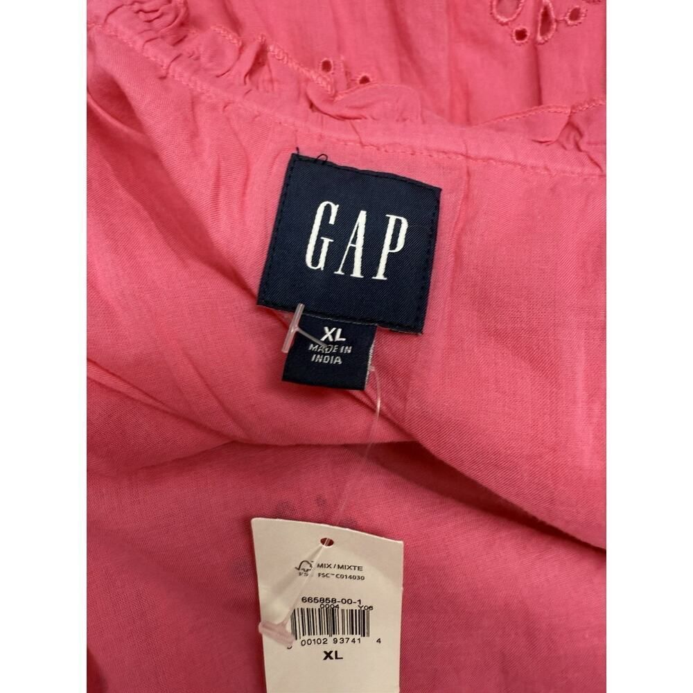 NWT Old Navy Pink Eyelet Button-Front Midi Dress XL Ruffle Strap Cotton - Picture 12 of 13